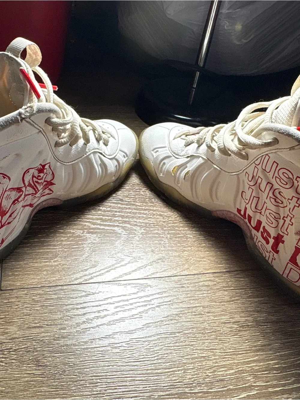 Nike White High-Top Kids Sneakers with Red Accents